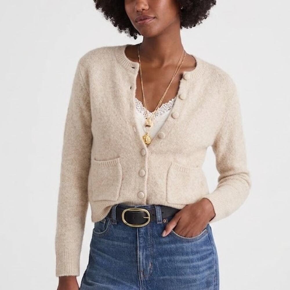 NWOT Madewell Patch Pocket Cotton Blend Cardigan Sweater Burch Cream Womens Sz S